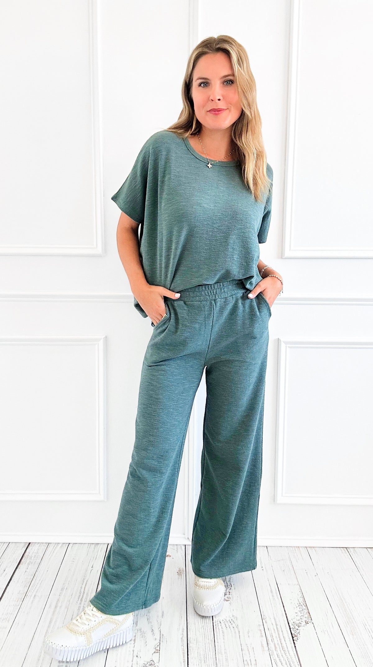 Evening Ease Cotton Slub Lounge Set - Ash Jade-210 Loungewear/Sets-Zenana-Coastal Bloom Boutique, find the trendiest versions of the popular styles and looks Located in Indialantic, FL