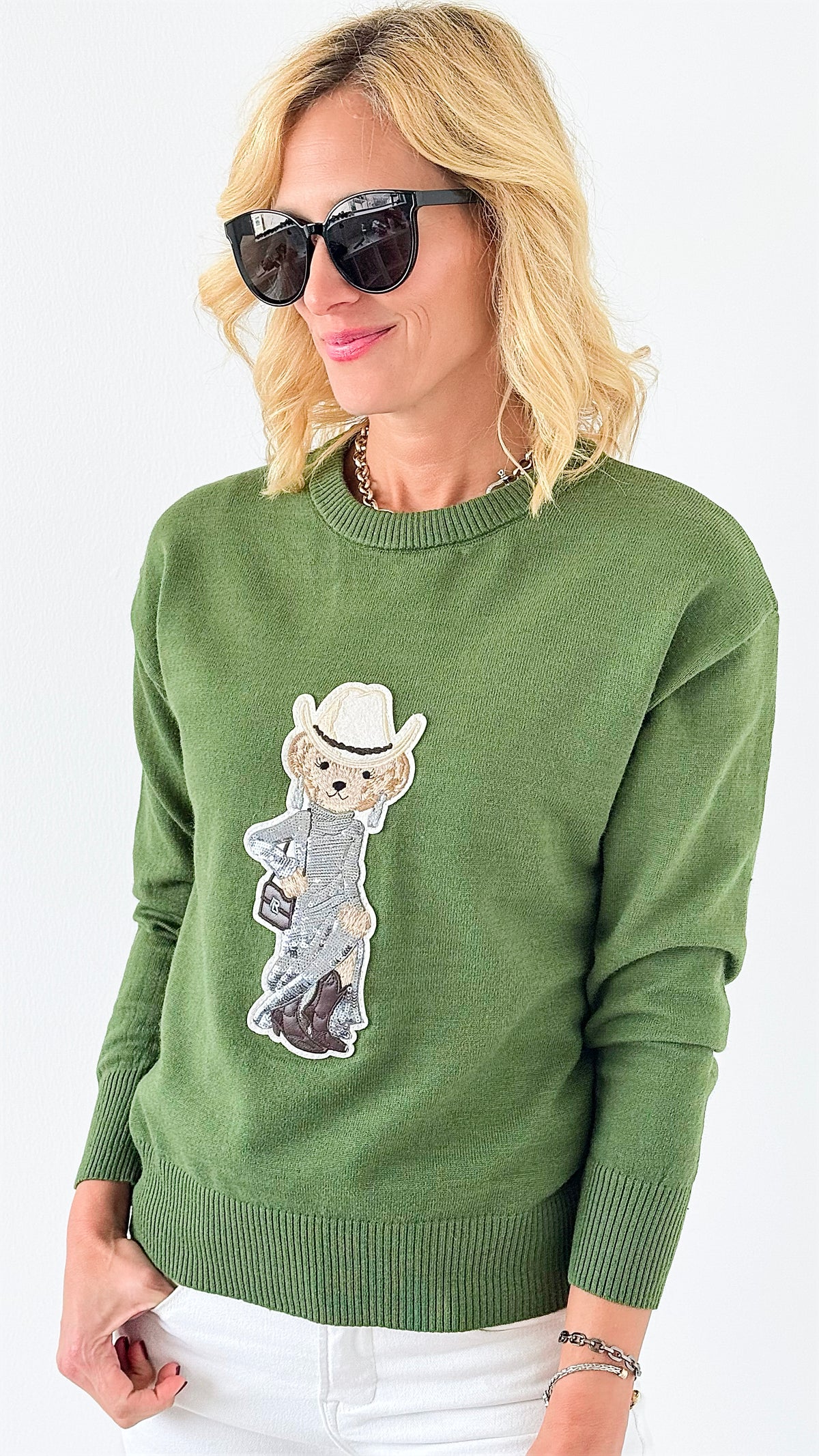 Cozy West Bear Sweater-140 Sweaters-Dazzling-Coastal Bloom Boutique, find the trendiest versions of the popular styles and looks Located in Indialantic, FL