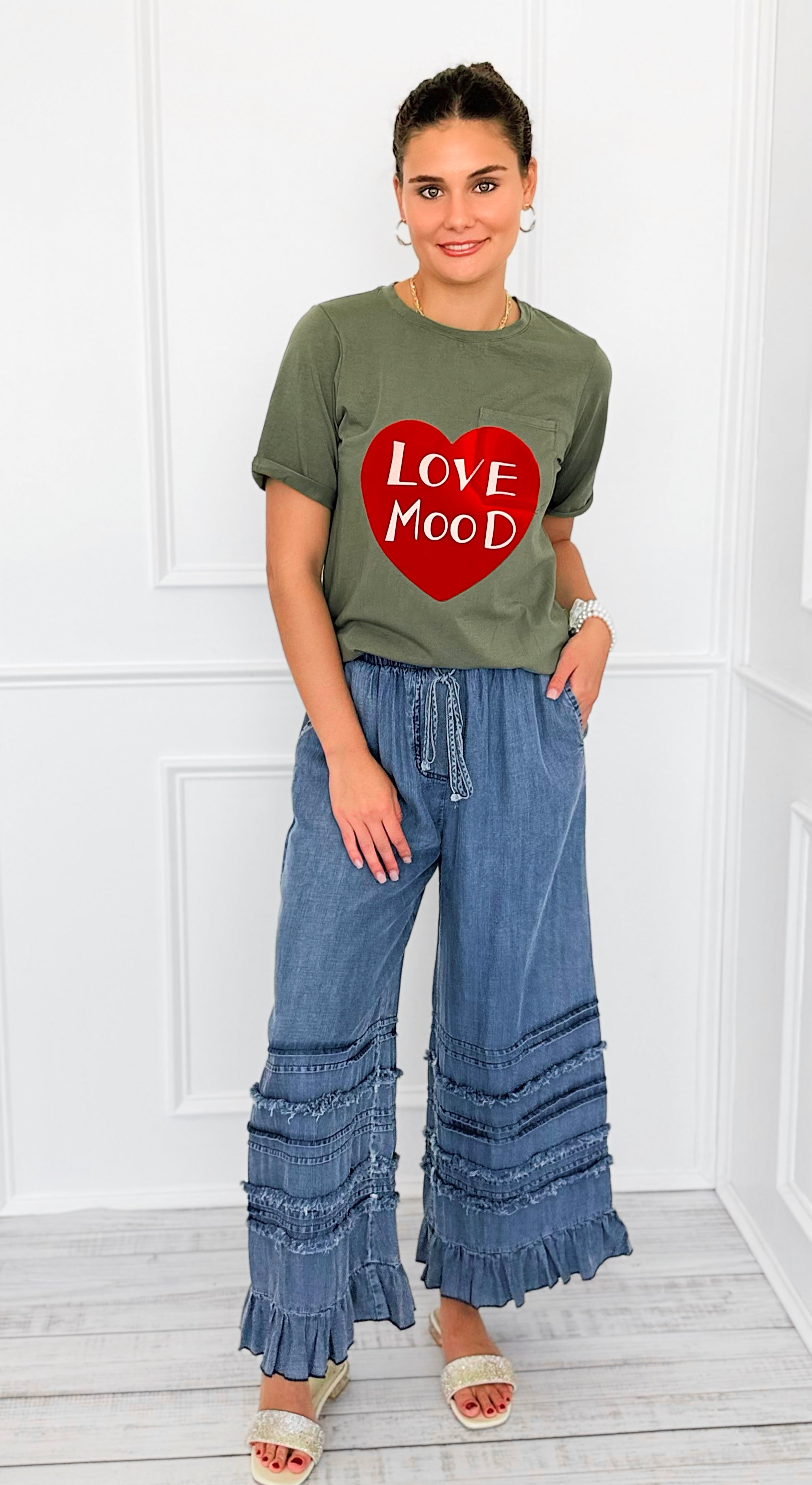 Love Mood Italian Graphic tee- Olive-110 short Sleeve Top-V SKY-Coastal Bloom Boutique, find the trendiest versions of the popular styles and looks Located in Indialantic, FL