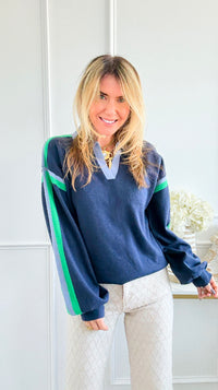 Varsity Stripe Sweater-140 Sweaters-JODIFL-Coastal Bloom Boutique, find the trendiest versions of the popular styles and looks Located in Indialantic, FL