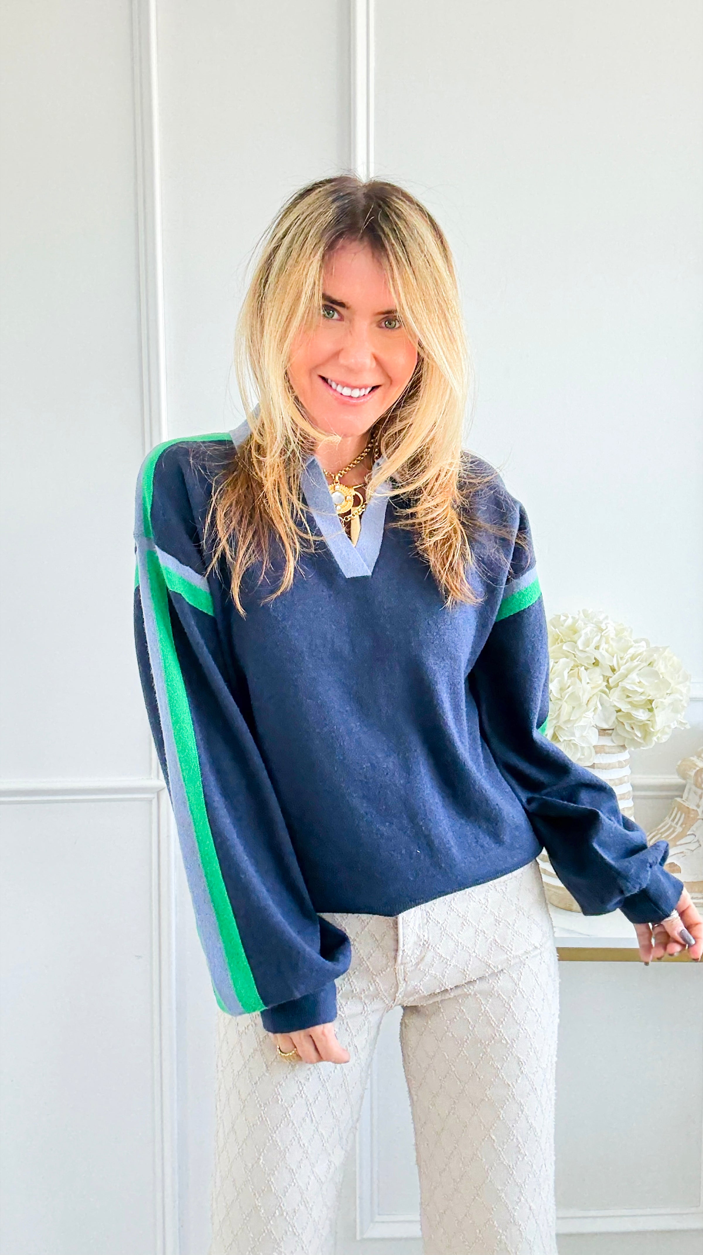 Varsity Stripe Sweater-140 Sweaters-JODIFL-Coastal Bloom Boutique, find the trendiest versions of the popular styles and looks Located in Indialantic, FL