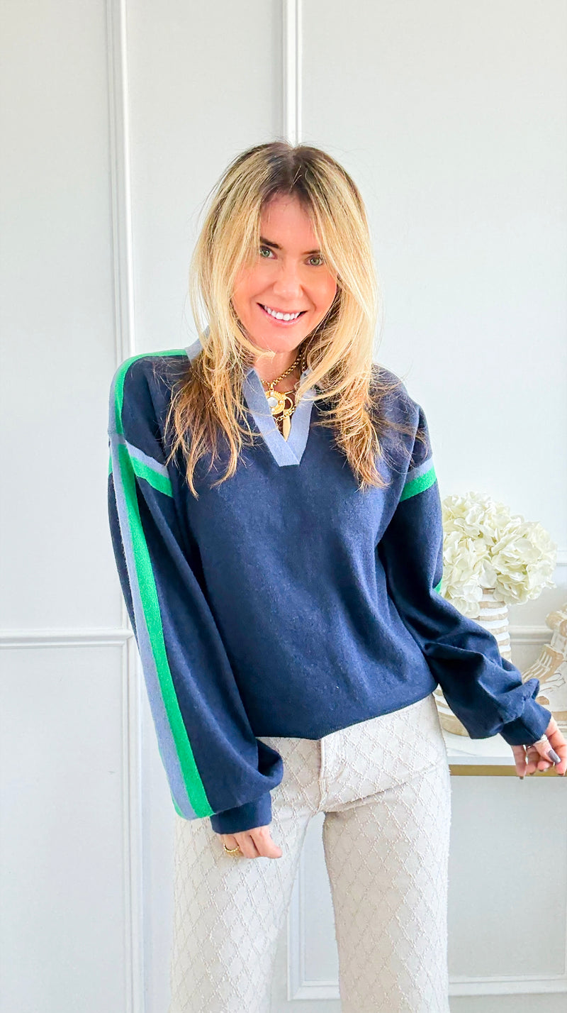 Varsity Stripe Sweater-140 Sweaters-JODIFL-Coastal Bloom Boutique, find the trendiest versions of the popular styles and looks Located in Indialantic, FL