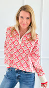 Tri-Bloom Zip Mock Sweater-Cream/Orange-140 Sweaters-&MERCI-Coastal Bloom Boutique, find the trendiest versions of the popular styles and looks Located in Indialantic, FL