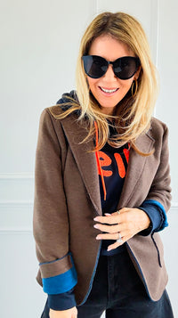 Italian Double Take Blazer II Brown/Blue-160 Jackets-BONITO SRL-Coastal Bloom Boutique, find the trendiest versions of the popular styles and looks Located in Indialantic, FL