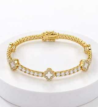 CZ Eternity Clover Station Bracelet - MOP