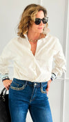 Amour Statement Italian Blouse- White-130 Long Sleeve Tops-Italianissimo/AMIRA-Coastal Bloom Boutique, find the trendiest versions of the popular styles and looks Located in Indialantic, FL