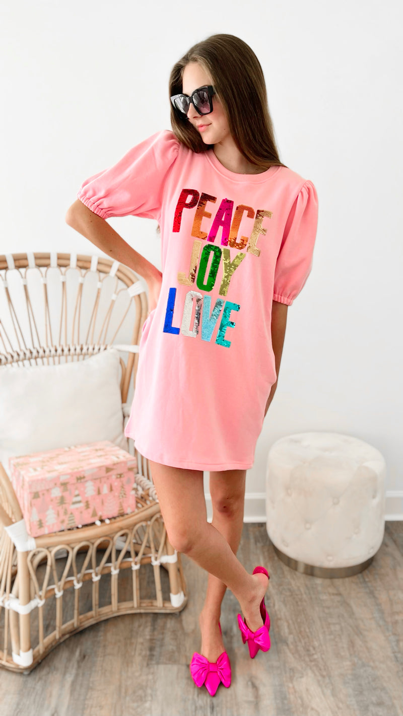 Peace Joy Love Sequin Sweater Dress-200 Dresses/Jumpsuits/Rompers-Main Strip-Coastal Bloom Boutique, find the trendiest versions of the popular styles and looks Located in Indialantic, FL