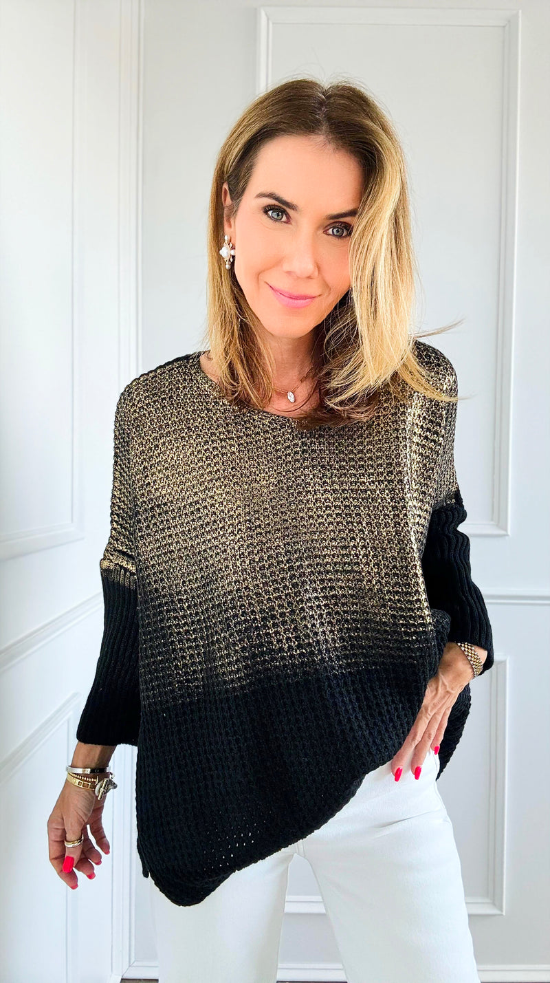 Luminous Italian Sweater- Black/Gold-140 Sweaters-Italianissimo-Coastal Bloom Boutique, find the trendiest versions of the popular styles and looks Located in Indialantic, FL