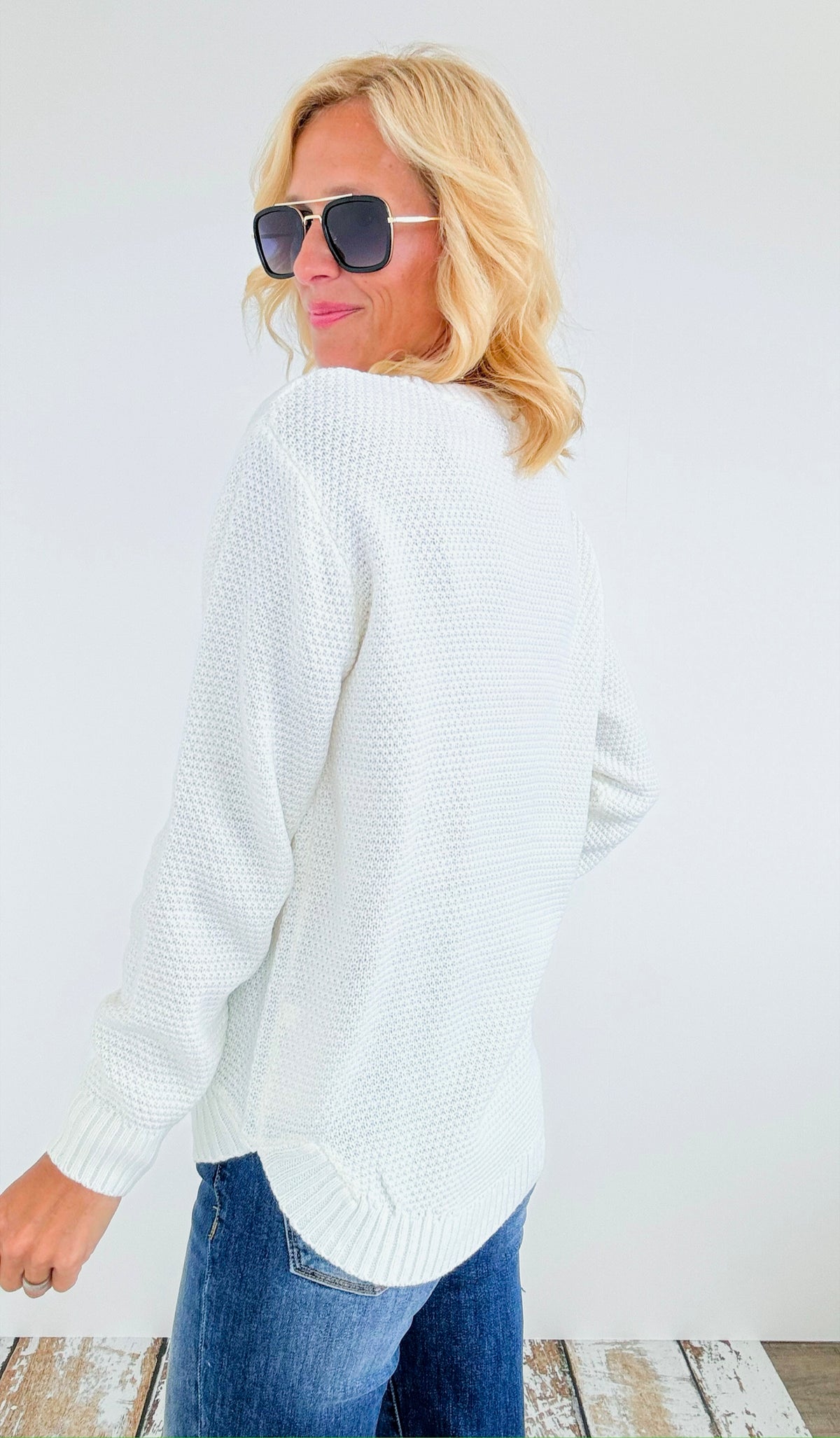 Round Neck Basic Sweater - Ivory-140 Sweaters-Zenana-Coastal Bloom Boutique, find the trendiest versions of the popular styles and looks Located in Indialantic, FL