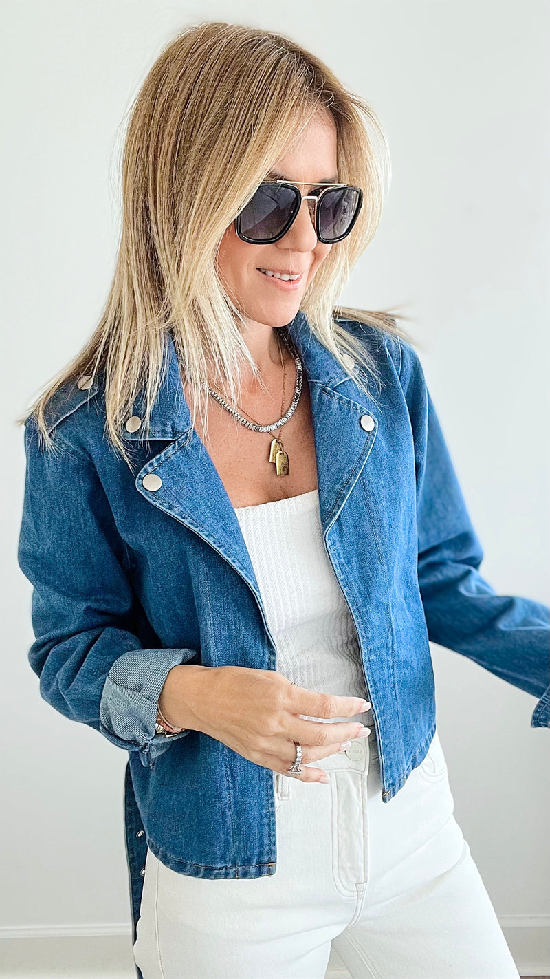 CB Custom Cherub Motto Denim Jacket-160 Jackets-Holly-Coastal Bloom Boutique, find the trendiest versions of the popular styles and looks Located in Indialantic, FL
