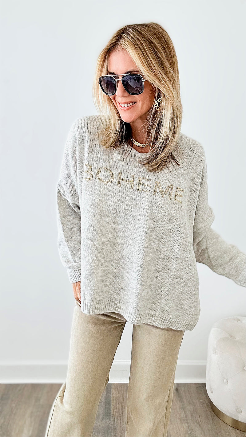 Boheme Knit V-Neck Sweater - Heather Beige-130 Long sleeve top-VENTI6 OUTLET-Coastal Bloom Boutique, find the trendiest versions of the popular styles and looks Located in Indialantic, FL