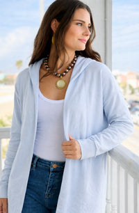 Open Front Longline Hoodie Cardigan - Sky Blue