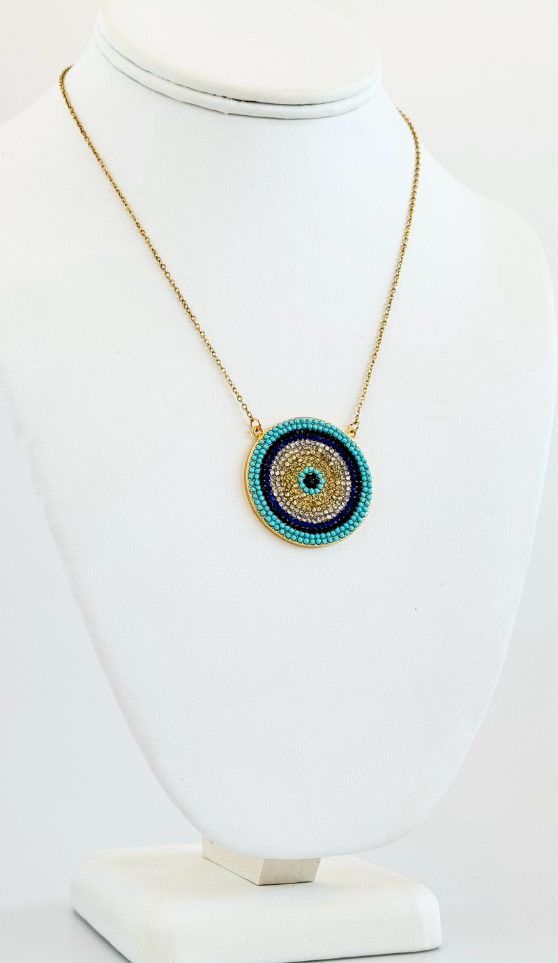 CZ Micropave Oriental Eye Necklace-230 Jewelry-Darling-Coastal Bloom Boutique, find the trendiest versions of the popular styles and looks Located in Indialantic, FL