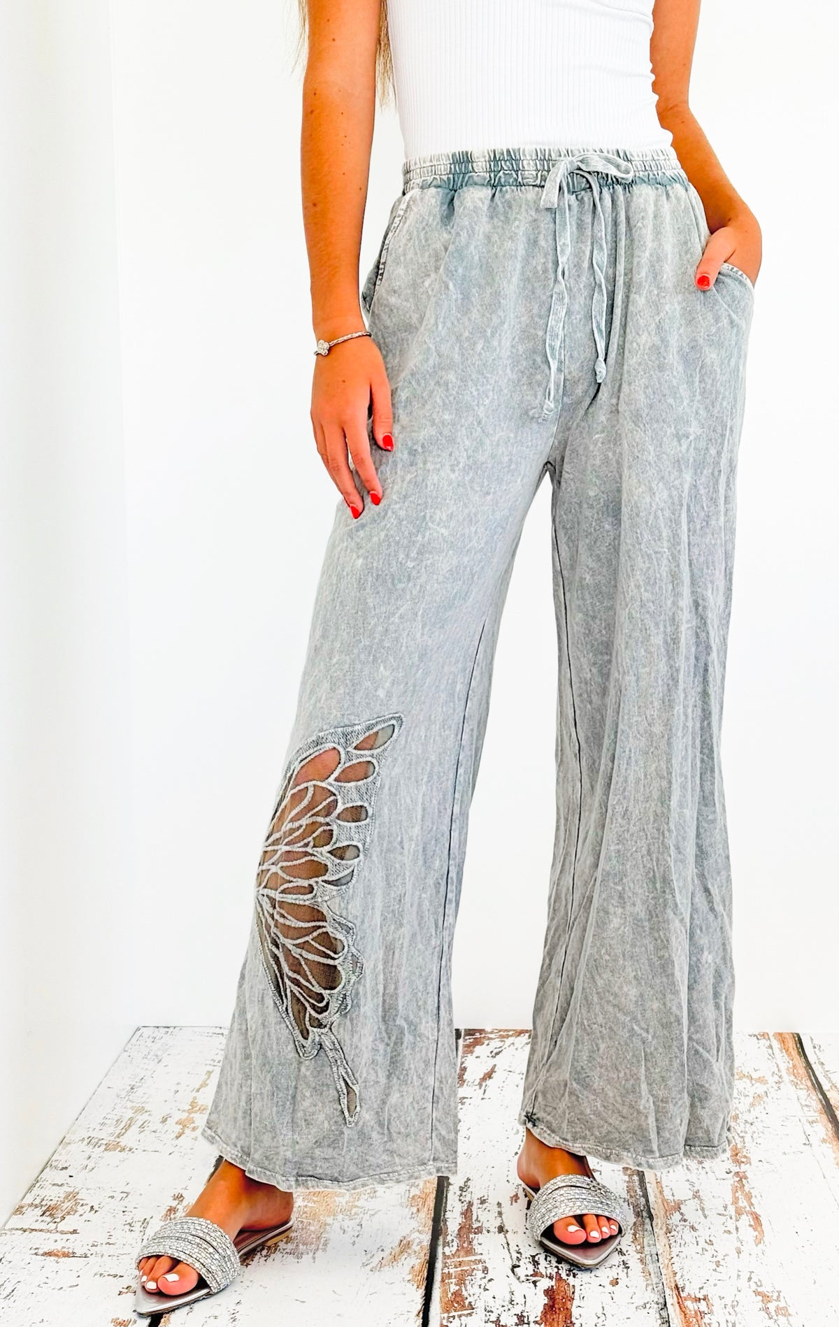 Mineral Wash Butterfly Wide Pant - Silver Grey-170 Bottoms-j.her-Coastal Bloom Boutique, find the trendiest versions of the popular styles and looks Located in Indialantic, FL