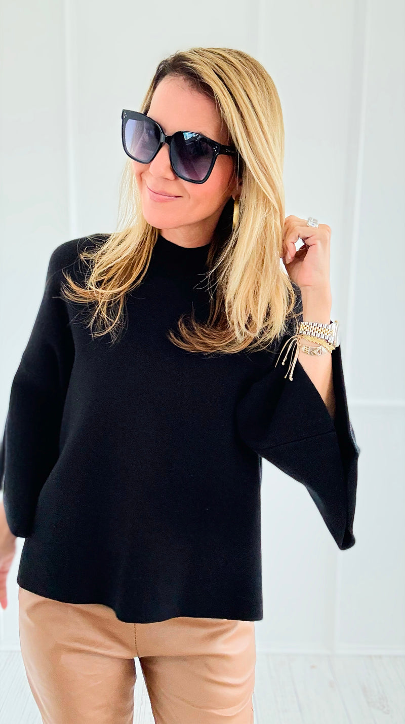 Bell Sleeve Sweater- Black-140 Sweaters-Zenana-Coastal Bloom Boutique, find the trendiest versions of the popular styles and looks Located in Indialantic, FL