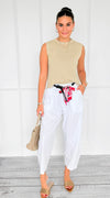 Wrapped Intention Belted Italian Pants- White-100 Pants-Italianissimo-Coastal Bloom Boutique, find the trendiest versions of the popular styles and looks Located in Indialantic, FL
