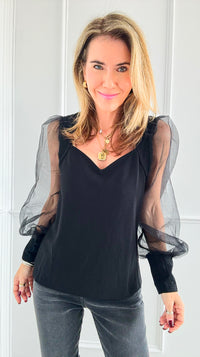 Elegant Shadows Mesh Top-130 Long Sleeve Tops-Jodifl-Coastal Bloom Boutique, find the trendiest versions of the popular styles and looks Located in Indialantic, FL