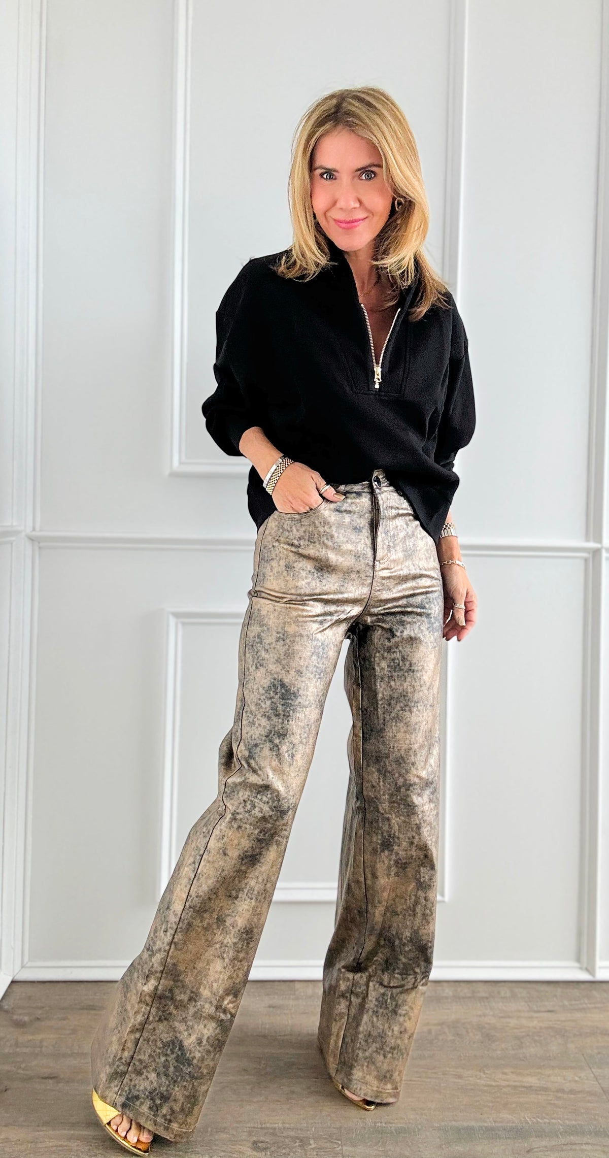 Galactic Dust Wide-Leg Pants - Gold-170 Bottoms-MUY MUY FANCY-Coastal Bloom Boutique, find the trendiest versions of the popular styles and looks Located in Indialantic, FL