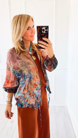Painted Tide Italian Zip Up Jacket- Taupe