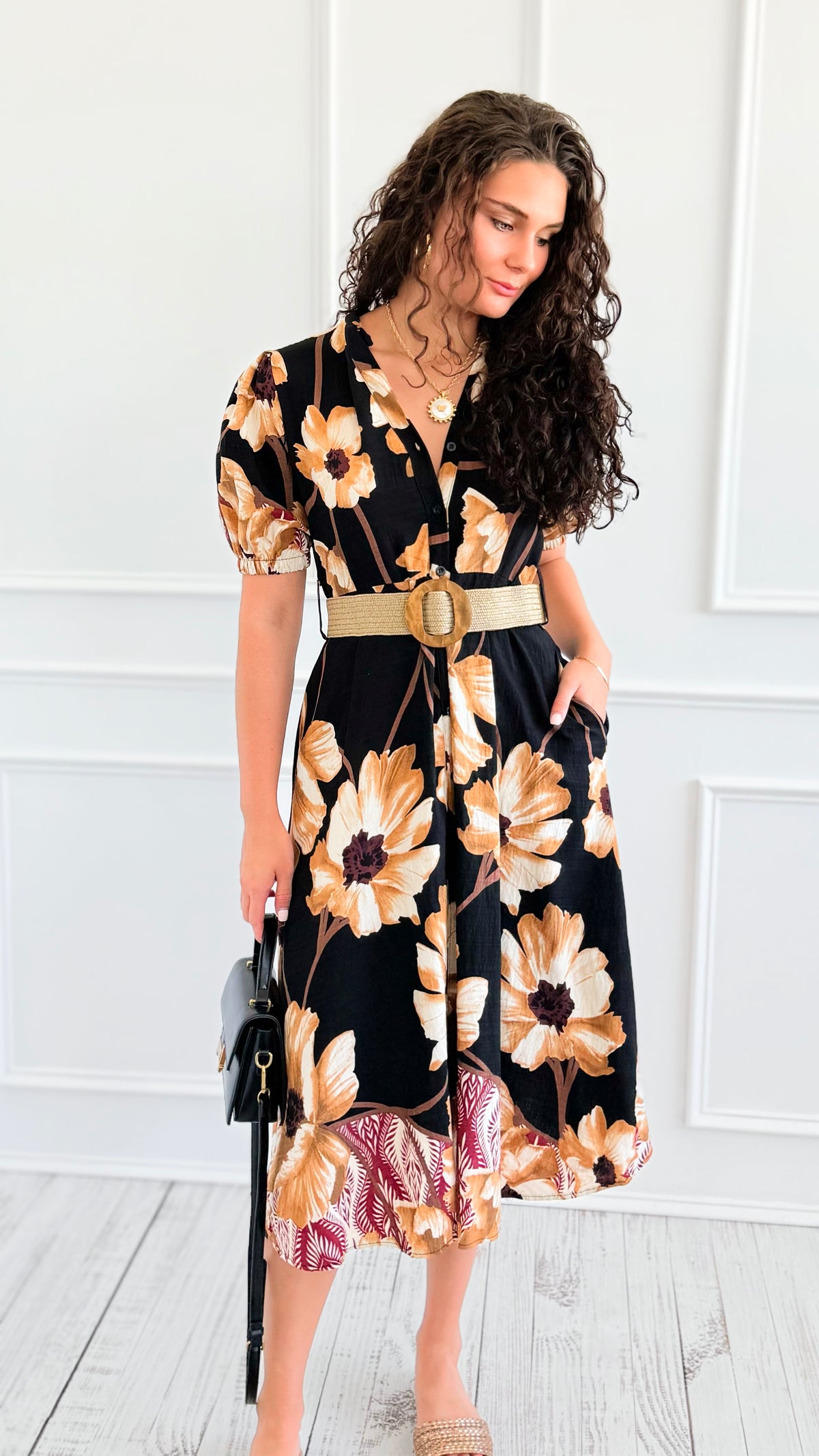 Capri Blossom Belted Italian Midi Dress-200 Dresses/Jumpsuits/Rompers-AZUL MONACO-Coastal Bloom Boutique, find the trendiest versions of the popular styles and looks Located in Indialantic, FL