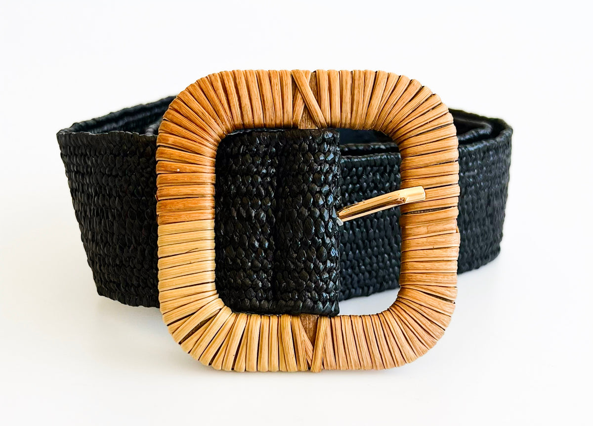 Rectangle Straw Buckle Belt - Black-260 Other Accessories-ICCO ACCESSORIES-Coastal Bloom Boutique, find the trendiest versions of the popular styles and looks Located in Indialantic, FL