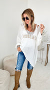 Italian C'est La Vie Knit Pullover - Ivory/Gold-140 Sweaters-Germany-Coastal Bloom Boutique, find the trendiest versions of the popular styles and looks Located in Indialantic, FL
