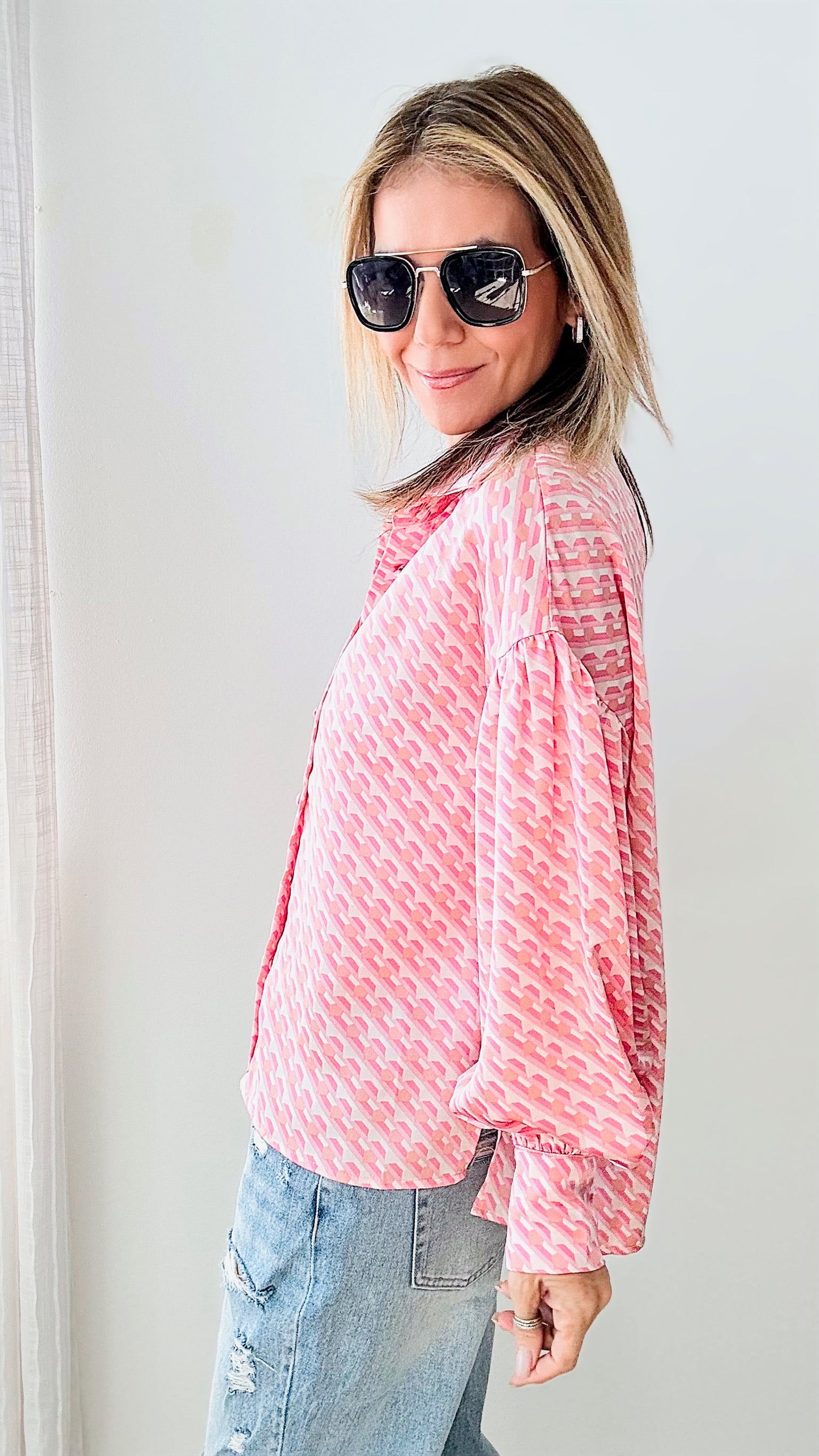 Pink Sunset Satin Button Up Blouse - Pink-130 Long Sleeve Tops-Fate By LFD-Coastal Bloom Boutique, find the trendiest versions of the popular styles and looks Located in Indialantic, FL