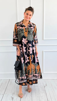 Safari Luxe Botanical Italian Long Dress-200 Dresses/Jumpsuits/Rompers-AZUL MONACO-Coastal Bloom Boutique, find the trendiest versions of the popular styles and looks Located in Indialantic, FL