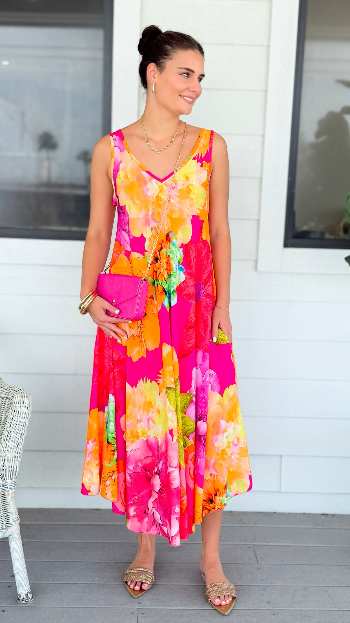 Viva Garden Sleeveless Italian Long Dress-170 Bottoms-Italianissimo-Coastal Bloom Boutique, find the trendiest versions of the popular styles and looks Located in Indialantic, FL