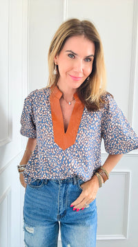 Blouse of Spotted with Puffed Sleeves-110 Short Sleeve Tops-THML-Coastal Bloom Boutique, find the trendiest versions of the popular styles and looks Located in Indialantic, FL