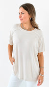 Breezy Ribbed Knit Top - Sand Beige-110 Short Sleeve Tops-Zenana-Coastal Bloom Boutique, find the trendiest versions of the popular styles and looks Located in Indialantic, FL