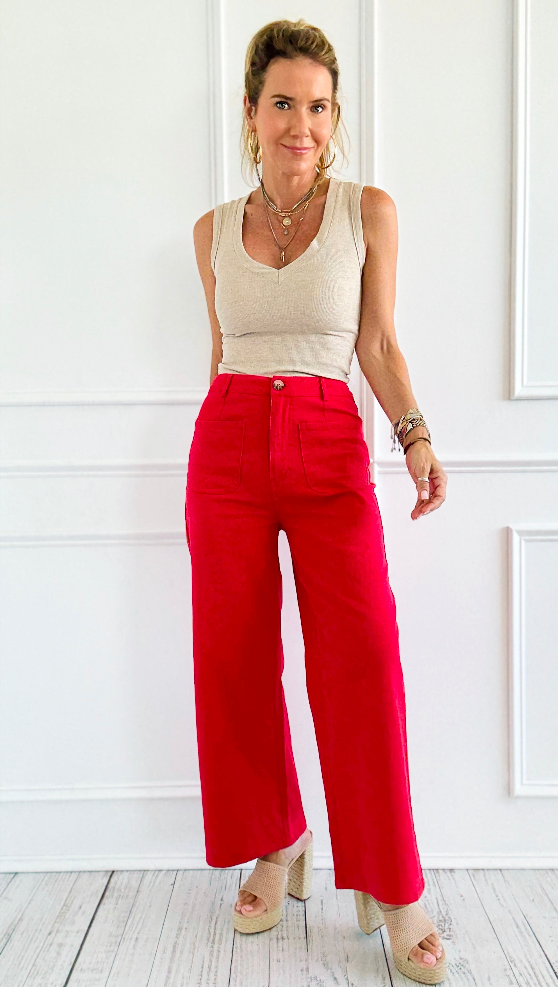 Hot Ticket Wide Leg Pants - Red-100 Pants-ENTRO-Coastal Bloom Boutique, find the trendiest versions of the popular styles and looks Located in Indialantic, FL