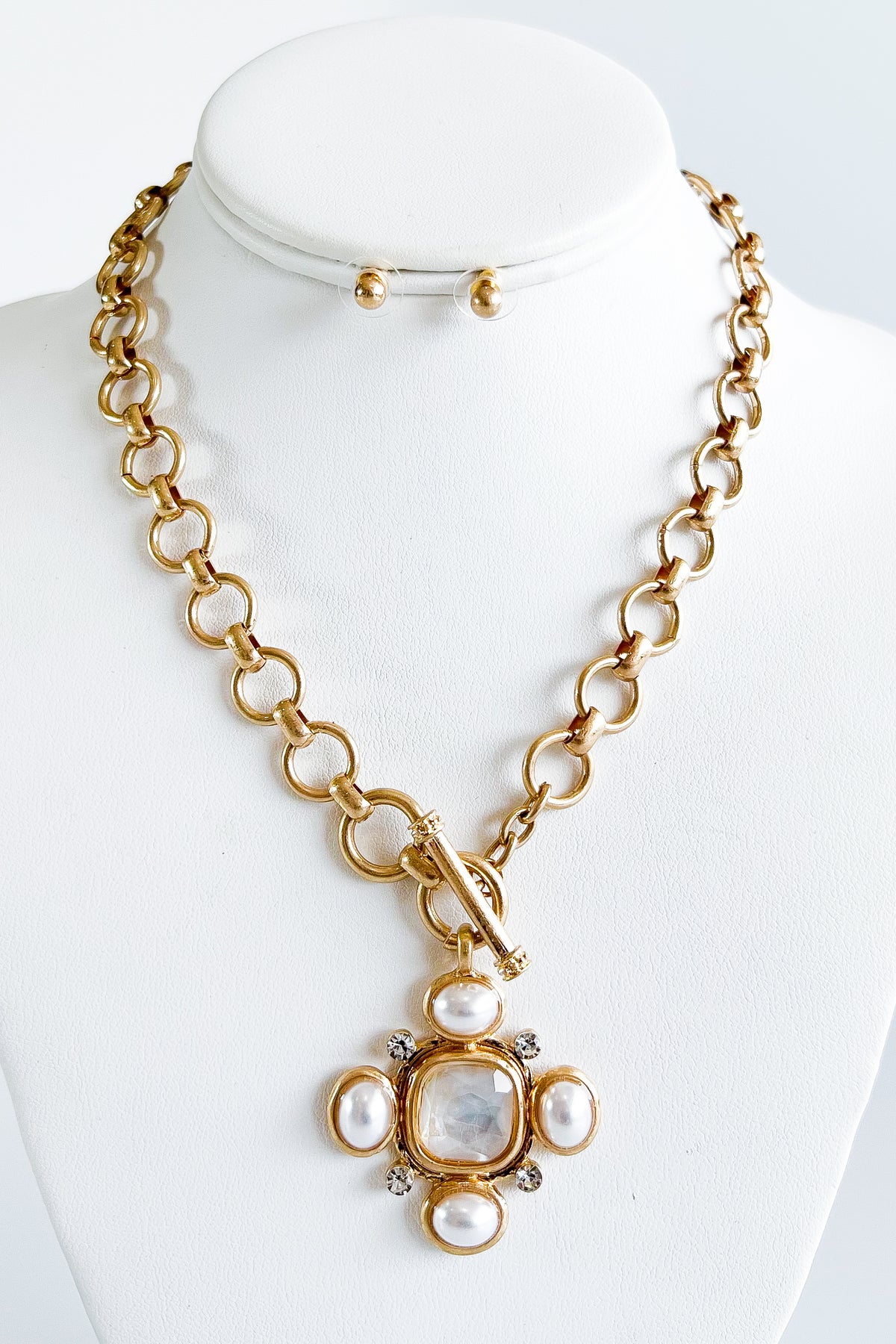 Pearl Pendant Toggle Necklace-230 Jewelry-Golden Stella-Coastal Bloom Boutique, find the trendiest versions of the popular styles and looks Located in Indialantic, FL