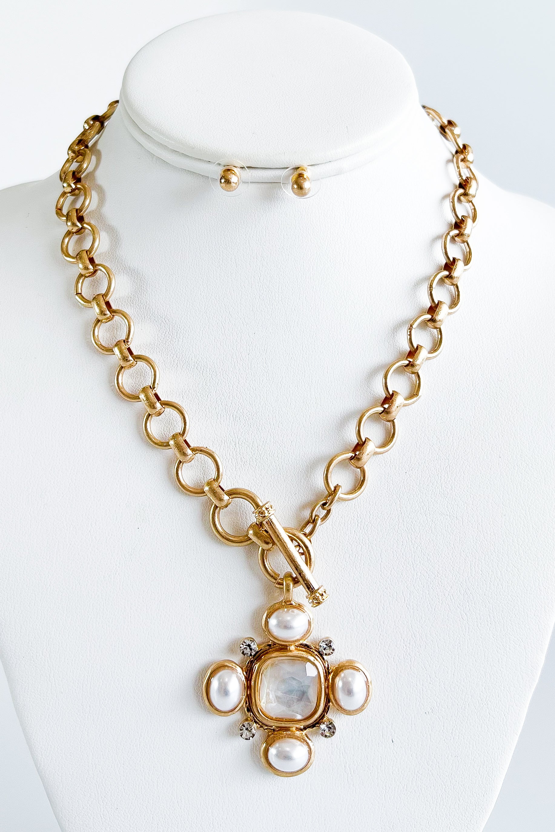 Pearl Pendant Toggle Necklace-230 Jewelry-GS JEWELRY-Coastal Bloom Boutique, find the trendiest versions of the popular styles and looks Located in Indialantic, FL