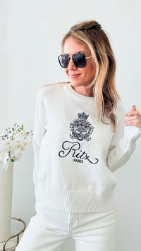 Paris Embroidery Knit Sweater - White-130 Long Sleeve Tops-Chasing Bandits-Coastal Bloom Boutique, find the trendiest versions of the popular styles and looks Located in Indialantic, FL