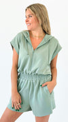 Park Day Zip-Up Romper - Sage Green-200 Dresses/Jumpsuits/Rompers-HYFVE-Coastal Bloom Boutique, find the trendiest versions of the popular styles and looks Located in Indialantic, FL