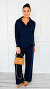Chic & Cozy Eileen French Terry Pant Set-Dk Navy-210 Loungewear/sets-EC COLLECTION INC-Coastal Bloom Boutique, find the trendiest versions of the popular styles and looks Located in Indialantic, FL