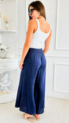 Born Free Linen Italian Palazzo - Navy-170 Bottoms-Italianissimo-Coastal Bloom Boutique, find the trendiest versions of the popular styles and looks Located in Indialantic, FL