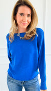 Ribbed Italian Pullover- Royal Blue-140 Sweaters-Italianissimo-Coastal Bloom Boutique, find the trendiest versions of the popular styles and looks Located in Indialantic, FL