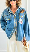 Distressed Pop Denim Top-130 Long Sleeve Tops-Weilco-Coastal Bloom Boutique, find the trendiest versions of the popular styles and looks Located in Indialantic, FL