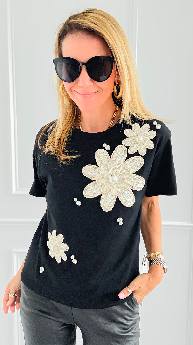 Floral Lace Patch Tee-110 short Sleeve Top-PASTEL DESIGN-Coastal Bloom Boutique, find the trendiest versions of the popular styles and looks Located in Indialantic, FL