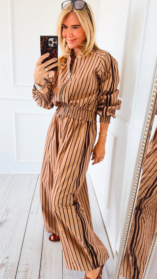 Tailored Italian Stripe Barrel Pant - Camel