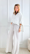 Striped Knit Palazzo Pants Grey-170 Bottoms-Anniewear-Coastal Bloom Boutique, find the trendiest versions of the popular styles and looks Located in Indialantic, FL