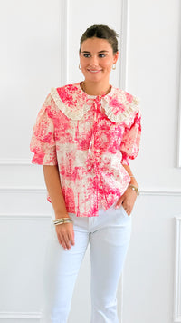 Countryside Reverie Puff Sleeve Top - Red-110 Short Sleeve Tops-GIGIO-Coastal Bloom Boutique, find the trendiest versions of the popular styles and looks Located in Indialantic, FL