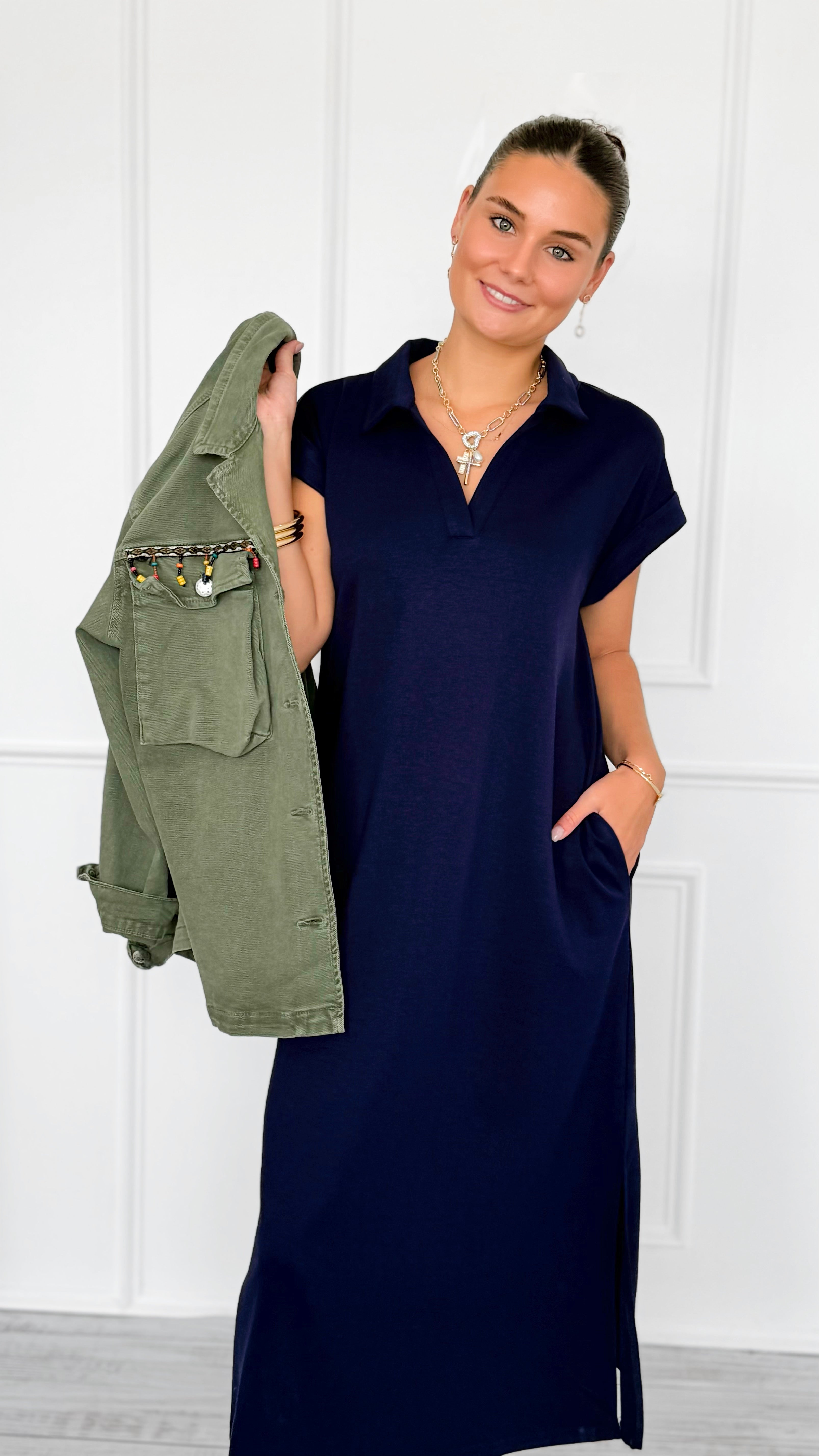 Desert Whisper Midi Dress-Navy – Coastal Bloom
