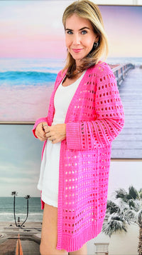 Knitted Long Cardigan-Fuchsia-150 Cardigans/Layers-BIBI-Coastal Bloom Boutique, find the trendiest versions of the popular styles and looks Located in Indialantic, FL