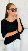 Vacay Mode Italian Top - Black-110 Short Sleeve Tops-Germany-Coastal Bloom Boutique, find the trendiest versions of the popular styles and looks Located in Indialantic, FL