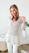 Relaxed Italian Crochet Top - Beige-130 Long Sleeve Tops-V6-Coastal Bloom Boutique, find the trendiest versions of the popular styles and looks Located in Indialantic, FL