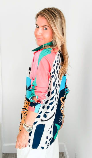 Leopard Button Front Top