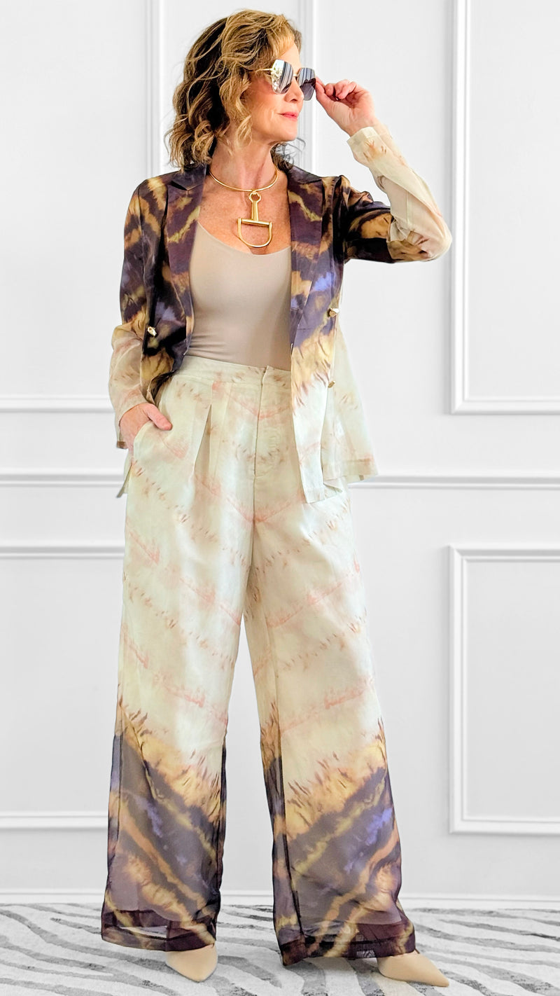 Evening Smoke Blazer Set-110 Long Sleeve Tops-A. Peach-Coastal Bloom Boutique, find the trendiest versions of the popular styles and looks Located in Indialantic, FL